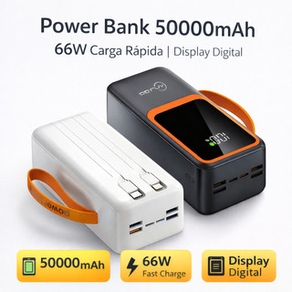 Power Bank 50000mAh 66W Super Rápido com Display Digital e 6 Saídas USB/Type-C