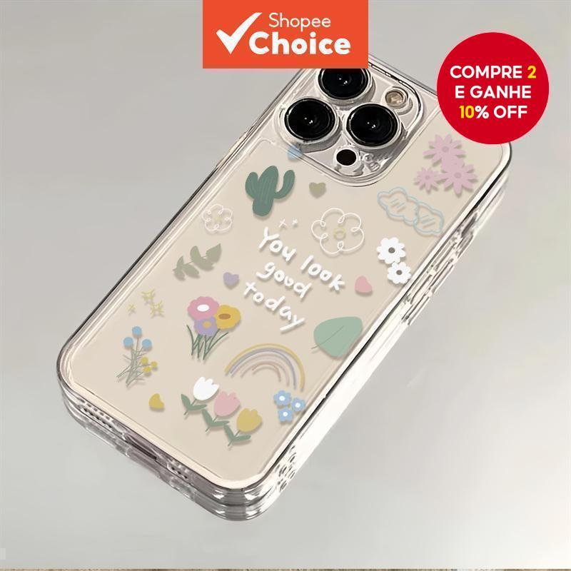 Caixa Telefônica Estampa Floral Arco-Íris Adequado para iPhone 11 12 Pro Max x xr xs 7 Mais 8 13 14 15 em Oferta na Shopee