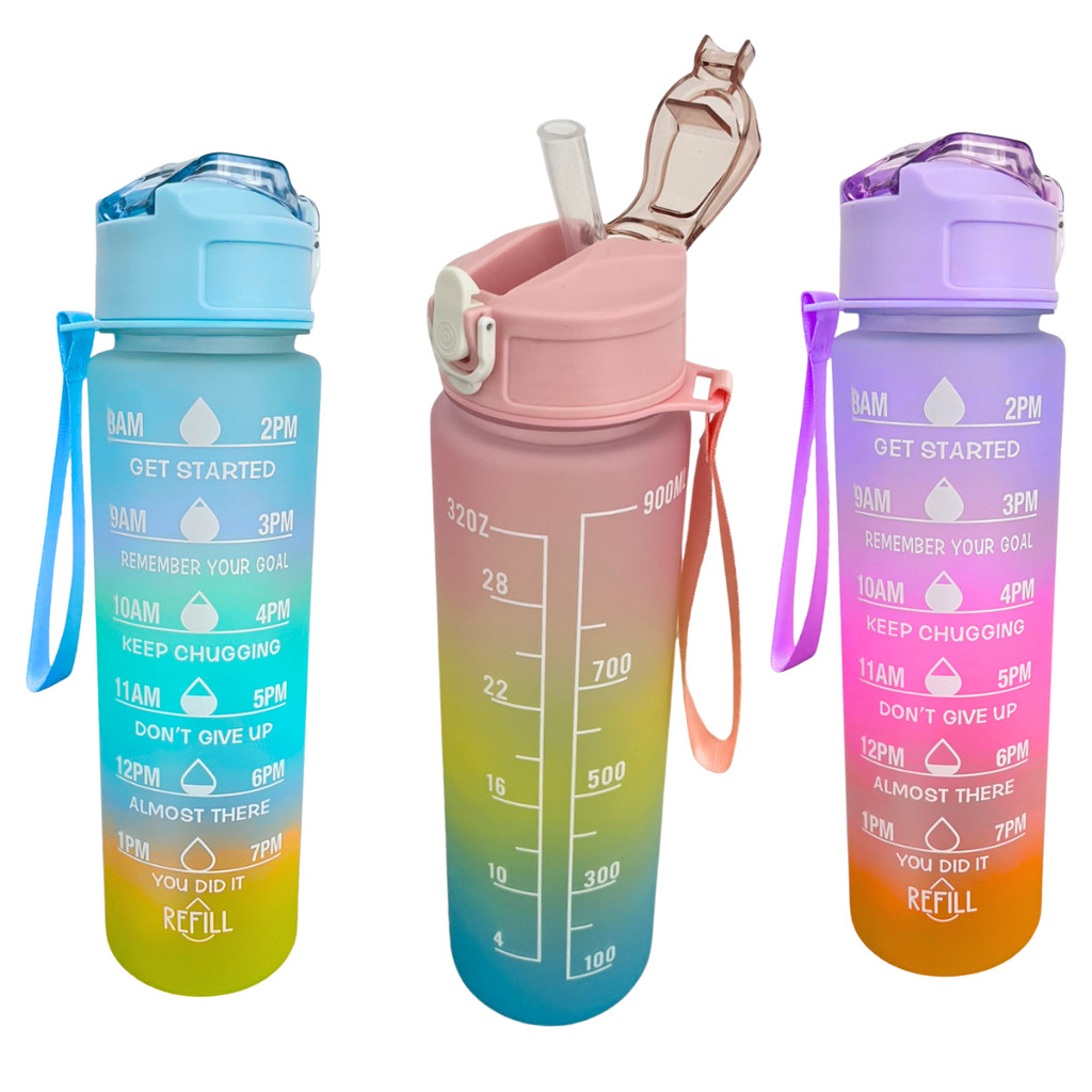 Garrafinha Colorida 750ml acompanha alça e figurinhas - Garrafa de Academia com canudo integrado em Oferta na Shopee