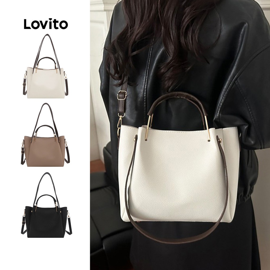 Lovito Bolsa Feminina Casual Multifuncional De Grande Capacidade Para Computador Em Couro Pu LFA110008 em Oferta na Shopee