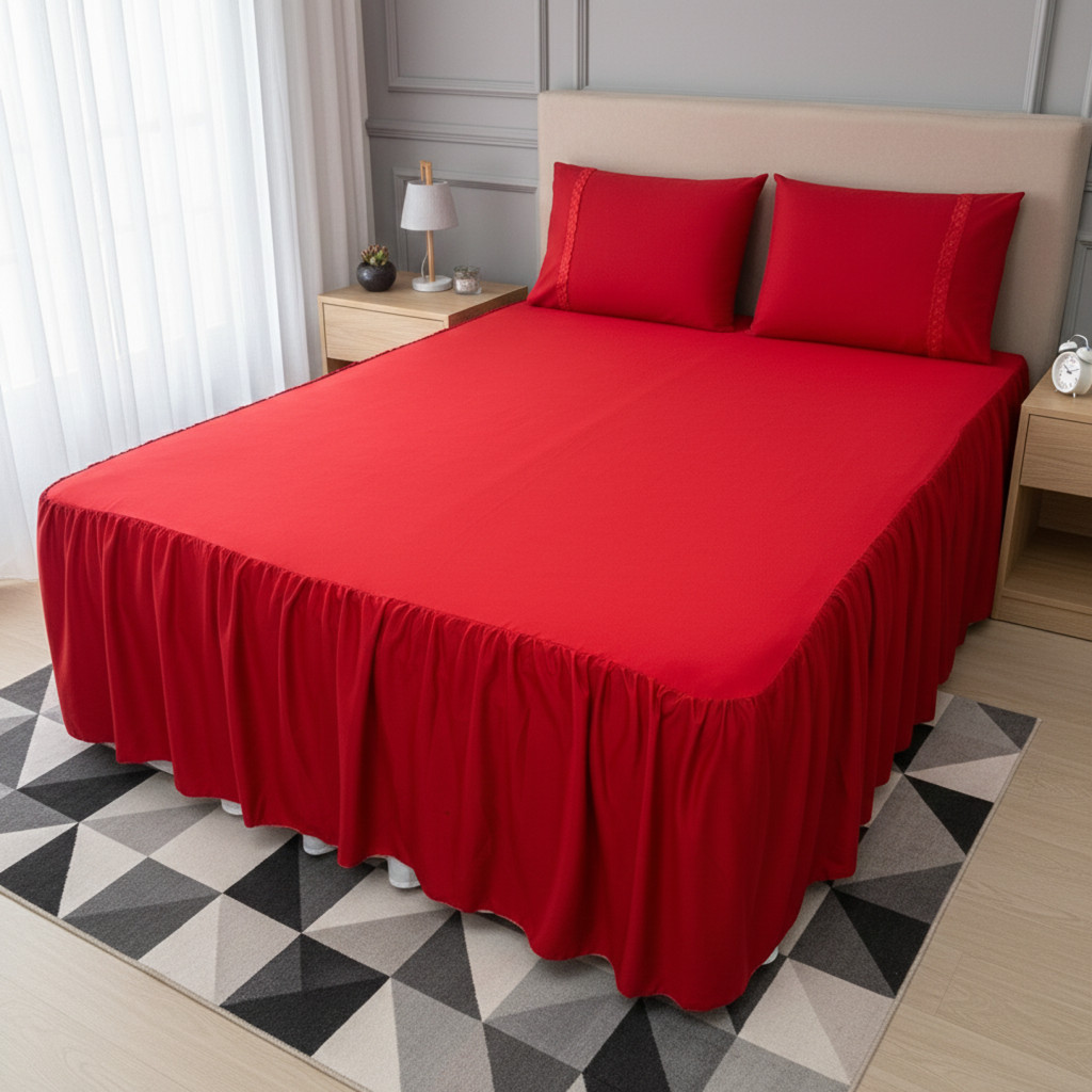 Colcha Lençol Casal Malha 100% Algodão Liso Elástico Babado e Fronhas 3 Peças