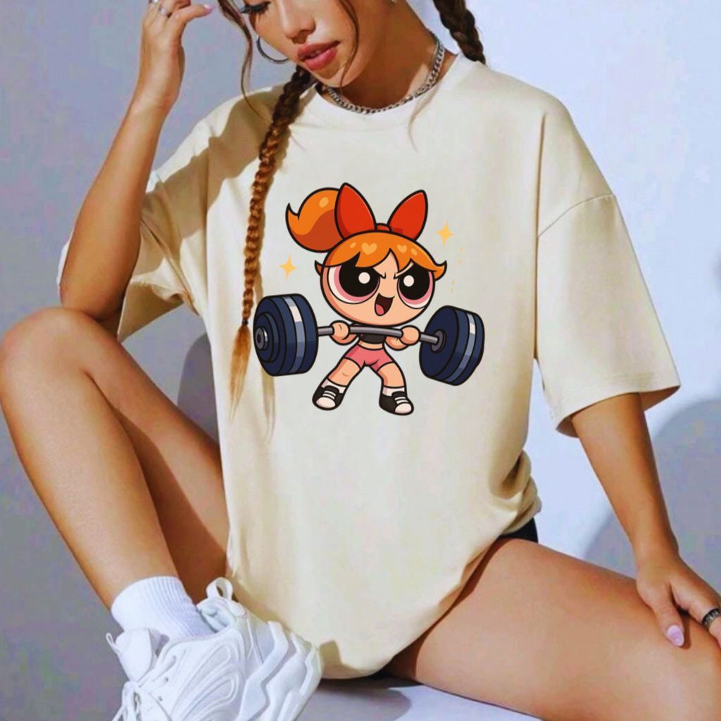 Camiseta Tshirt Oversized Feminina 100% Algodão Academia Fitness Gym Streetwear Treino Musculação Poderosas Meninas 3.0