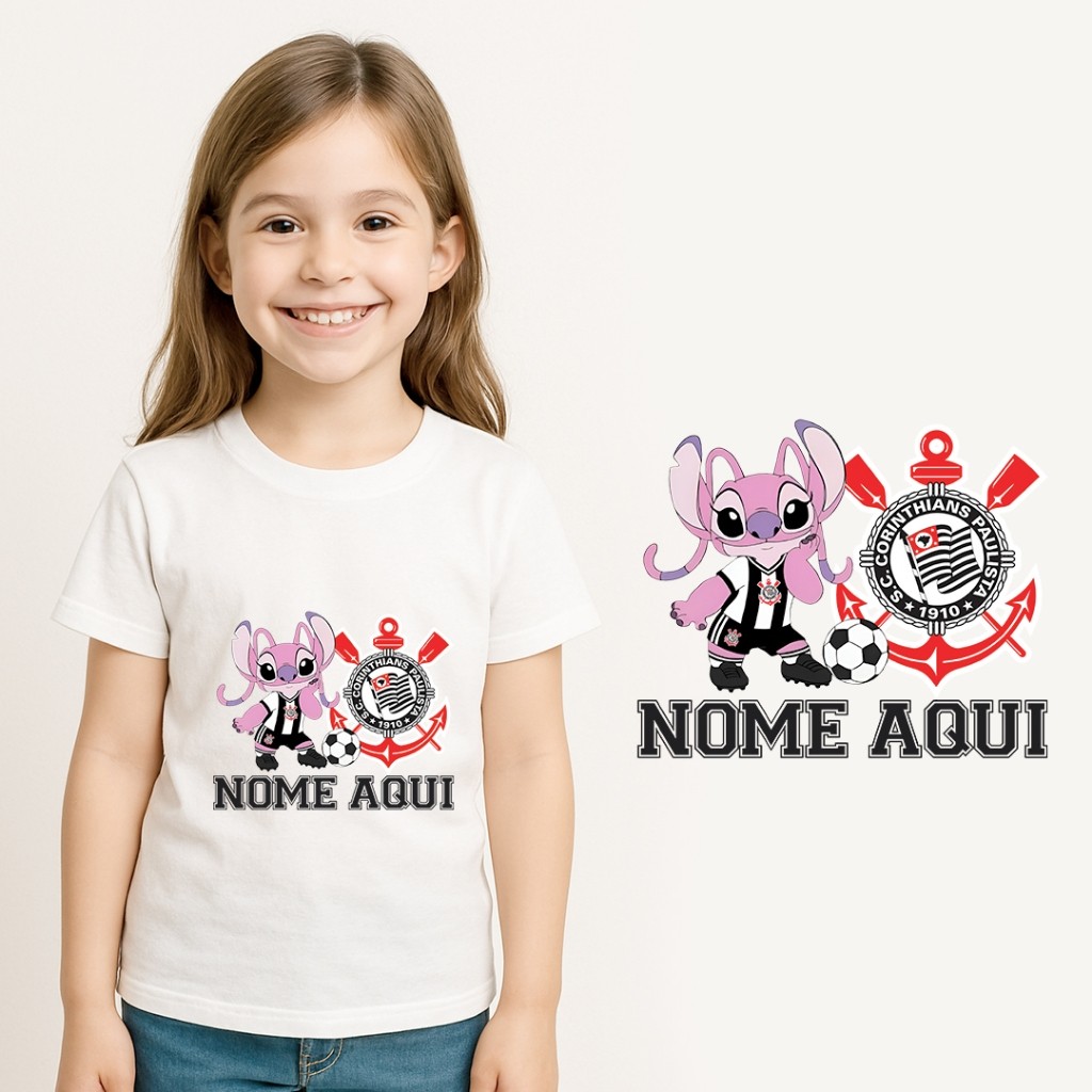 Camiseta INFANTIL ,PLUS Personalizada StitchANGEL Times Menina não aceitamos devolução por ter NOME.