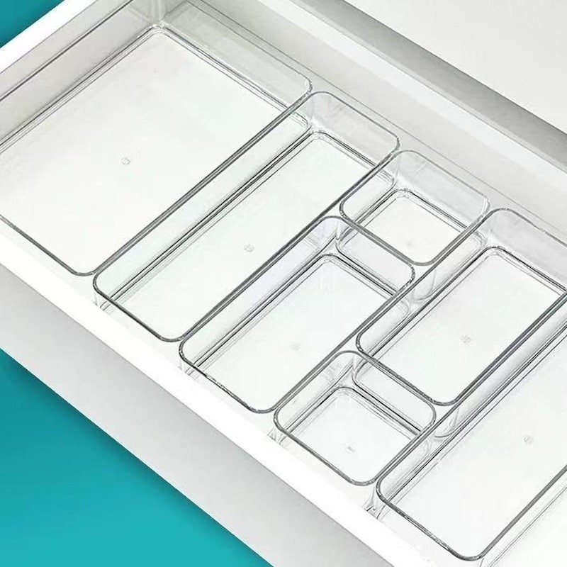 Kit com 7 Organizadores de Gaveta em Acrílico Modular Multiuso para Cozinha, Armário e Geladeira