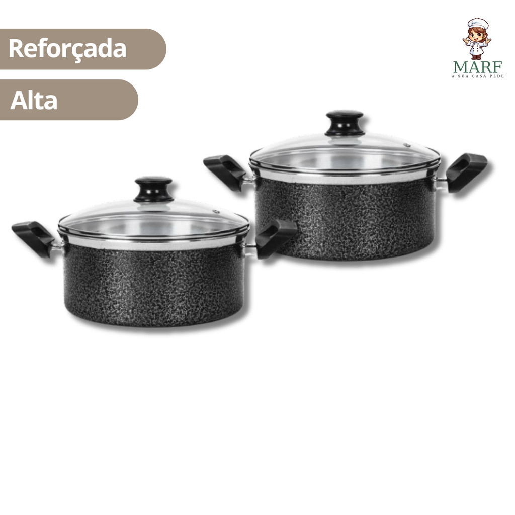 Kit 2 Panelas Grande Caçarola Reforçada e com Tampa de Vidro Tamanho N°18 e 20 Preto em Oferta na Shopee