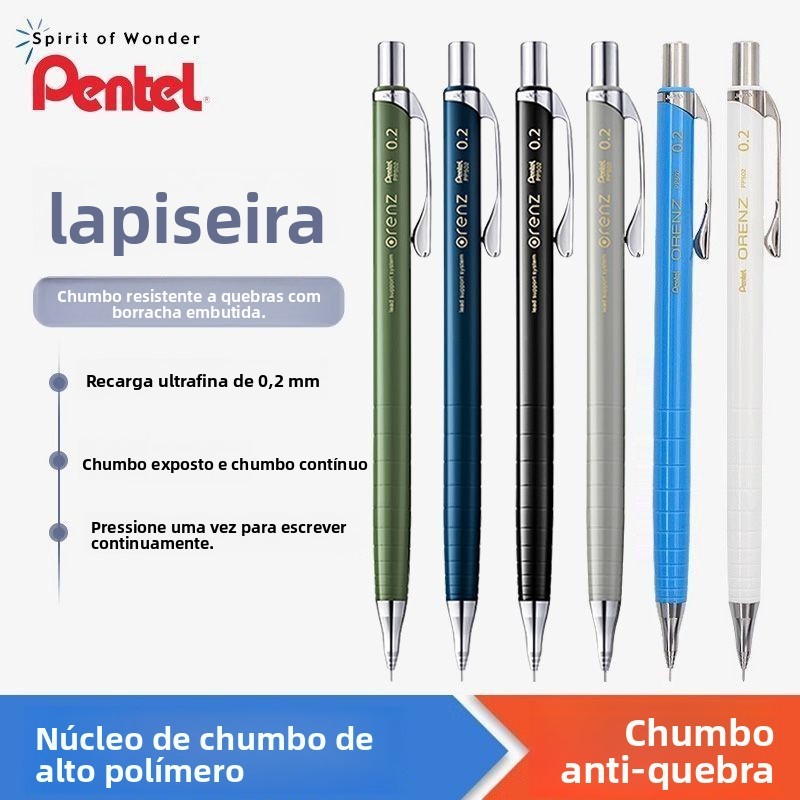 Lapiseira Pentel 0.2mm Japão, grafite ultra fino não quebra, ideal para esboço, desenho artístico e design profissional.