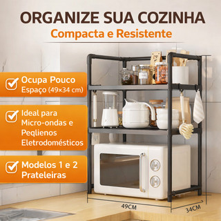 Prateleira Organizadora de Cozinha em Metal – 2 ou 3 Andares Multiuso
