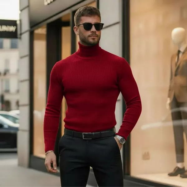 Blusa Frio Cacharrel Manga Longa Gola Alta Tricot Masculina Trabalho Casual Viagem Casaco Inverno