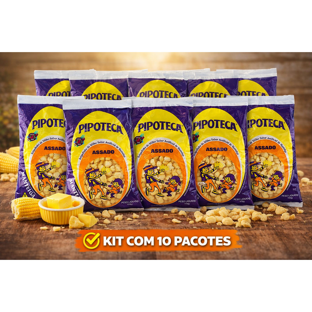 Kit de Salgadinho Pipoteca Sabor Manteiga Fardo 10 unidades com 110 gr