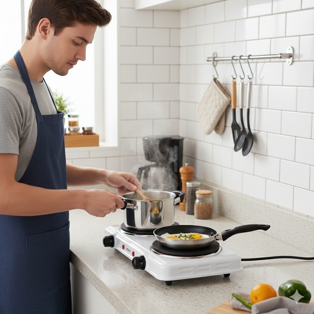 Fogareiro Elétrico 2 Bocas Portátil 127V Chapa Aquecimento Rápido Esquentar Alimentos Cozinha