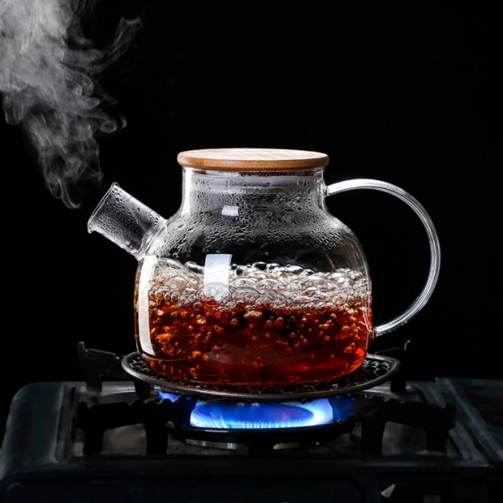 Chaleira de Vidro Chá 1,8L Tampa Hermética Bambu Bico Coador em Oferta na Shopee