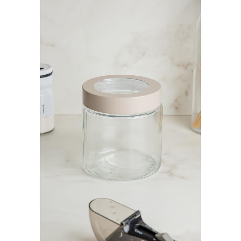 Porta Mantimentos Lyor Tampa Bege Visor Acrilíco 950ml Vidro