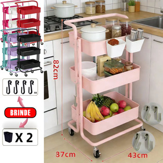 Carrinho Organizador Multiuso com cestos de metal de 3 camadas e estrutura metálica. em Oferta na Shopee
