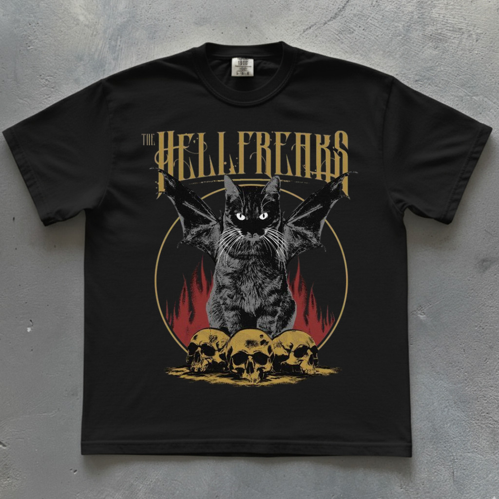 Camiseta Gato Gotica Vintage Streetwear Rock OldSkull Confortavel Regular Oversized PlusSize