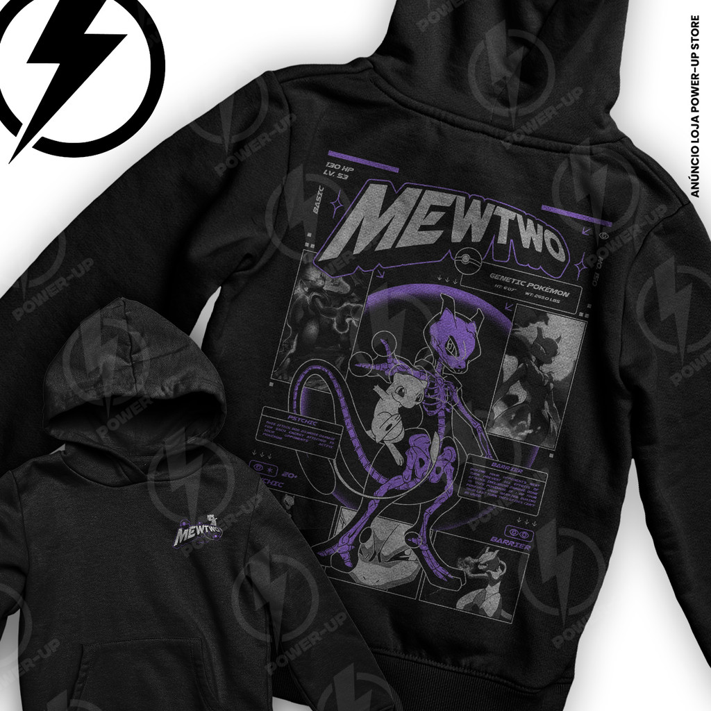 Moletom Pokemon Mewtwo Mew Lendário Psíquico Frente E Verso Blusa De Frio