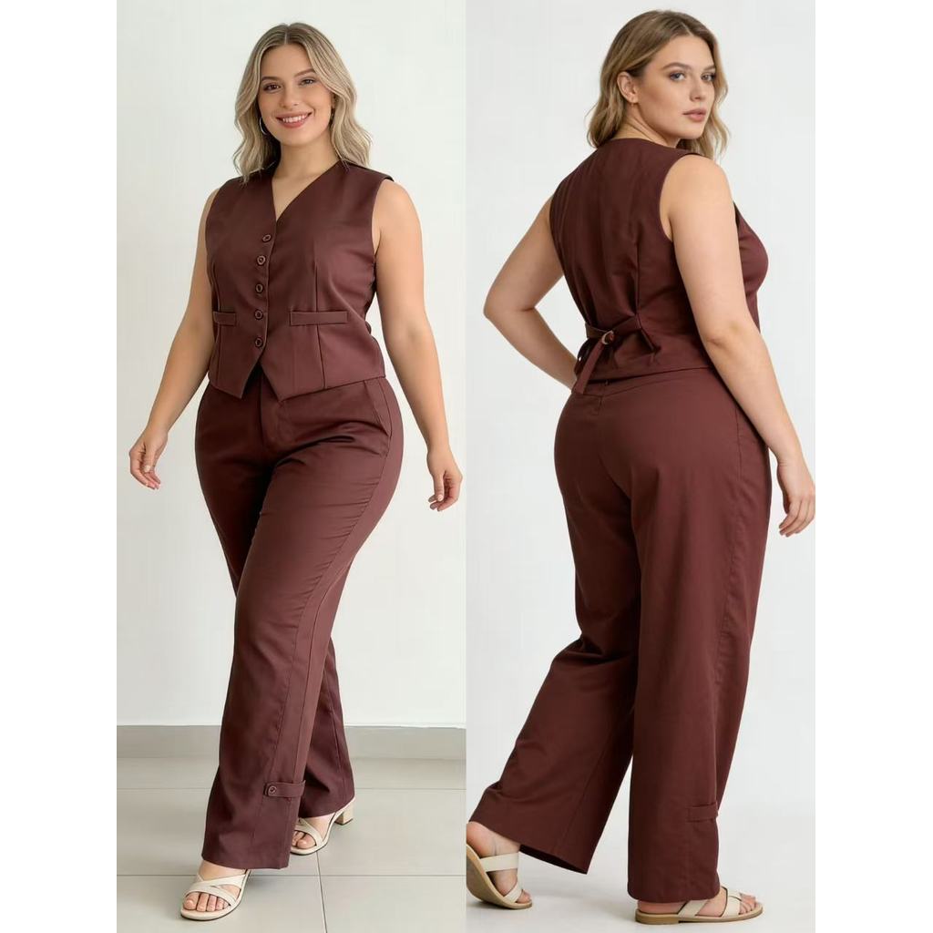 Conjunto Colete+Calça Alfaiataria Plus 46-50 Com Bolso botões funcionais 9855