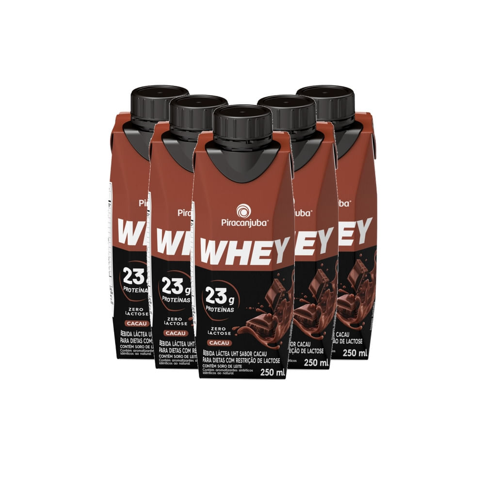 Kit 5 Bebida Láctea Piracanjuba Whey Zero Lactose com 23g de Proteína Sabor Cacau 250ml em Oferta na Shopee