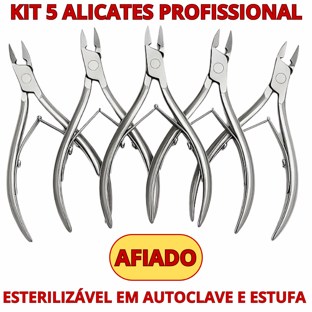 Kit  1/2/3/4/5 Pcs Alicates de Unha Profissional Cutícula Manicure Pedicure Removedor de Cutícula Aço Inoxidavel