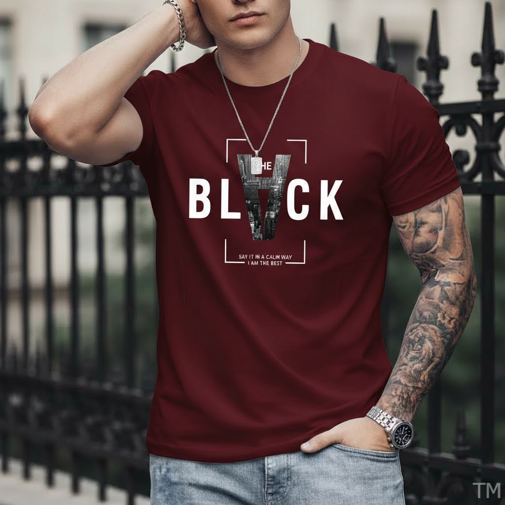 Camiseta Básica Estilosa Manga Curta Masculina Estampada The Black Street Malha Respirável