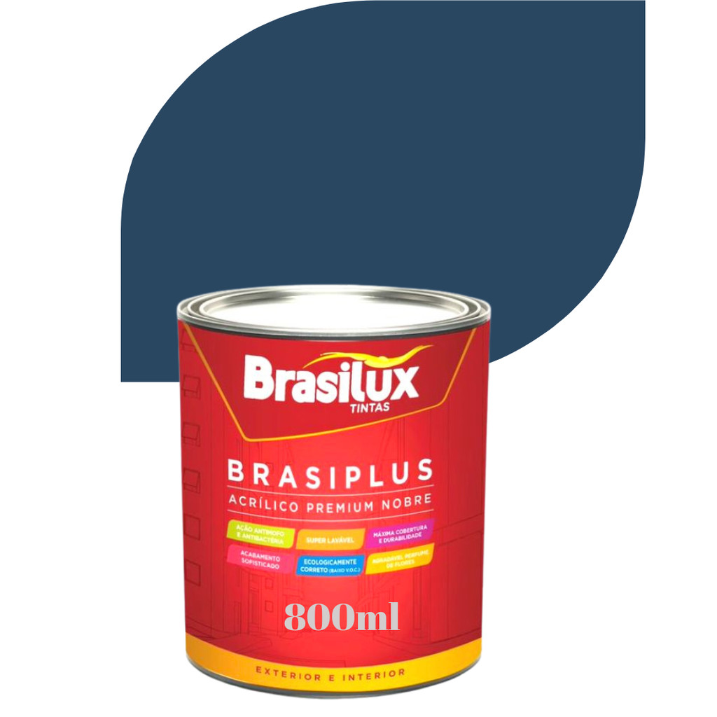 Tinta Azul Mar Mediterrâneo Fosca Acrílica Brasiplus 800ml Parede Interna Externa Alta Cobertura Cor Moderna
