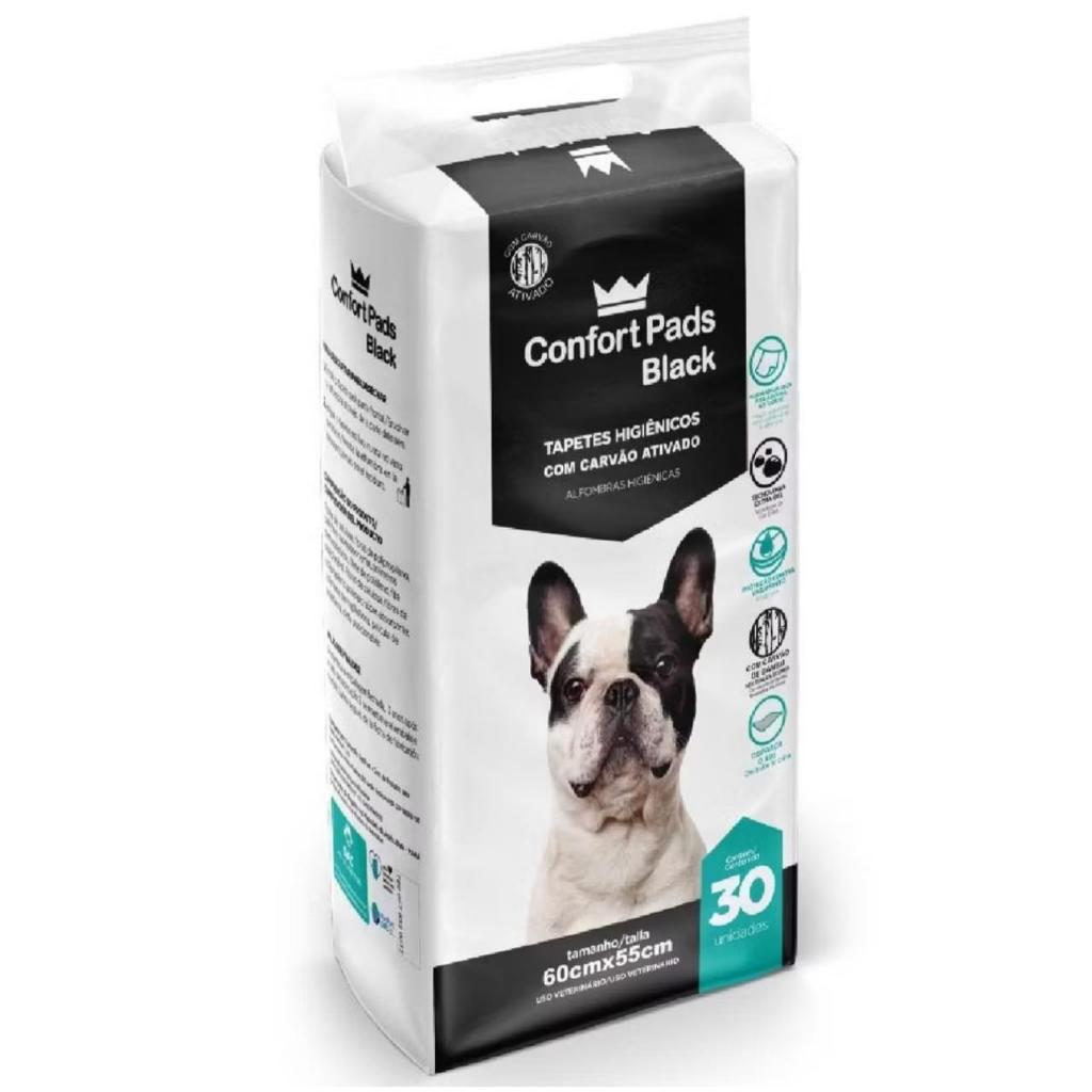 Tapete Higiênico Confort Pads Black 60x55cm com 30 Un para cães