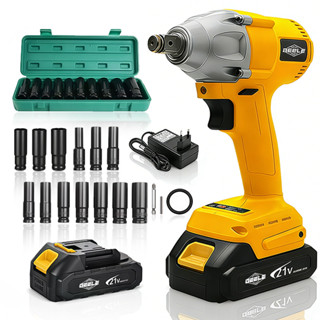 Chave De Impacto Sem Fio Elétrica Com  2 Baterias 21v Bivolt 110v/220v 250N Reforçada Portátil+Jogo Soquete 1/2 8-24 Mm em Oferta na Shopee
