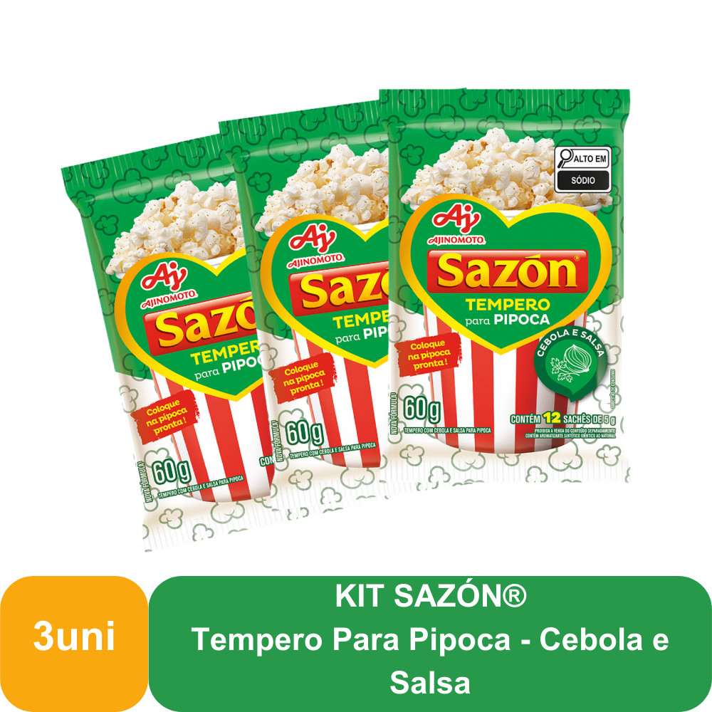 KIT SAZÓN® Tempero Para Pipoca - Cebola e Salsa - 3 Unidades em Oferta na Shopee