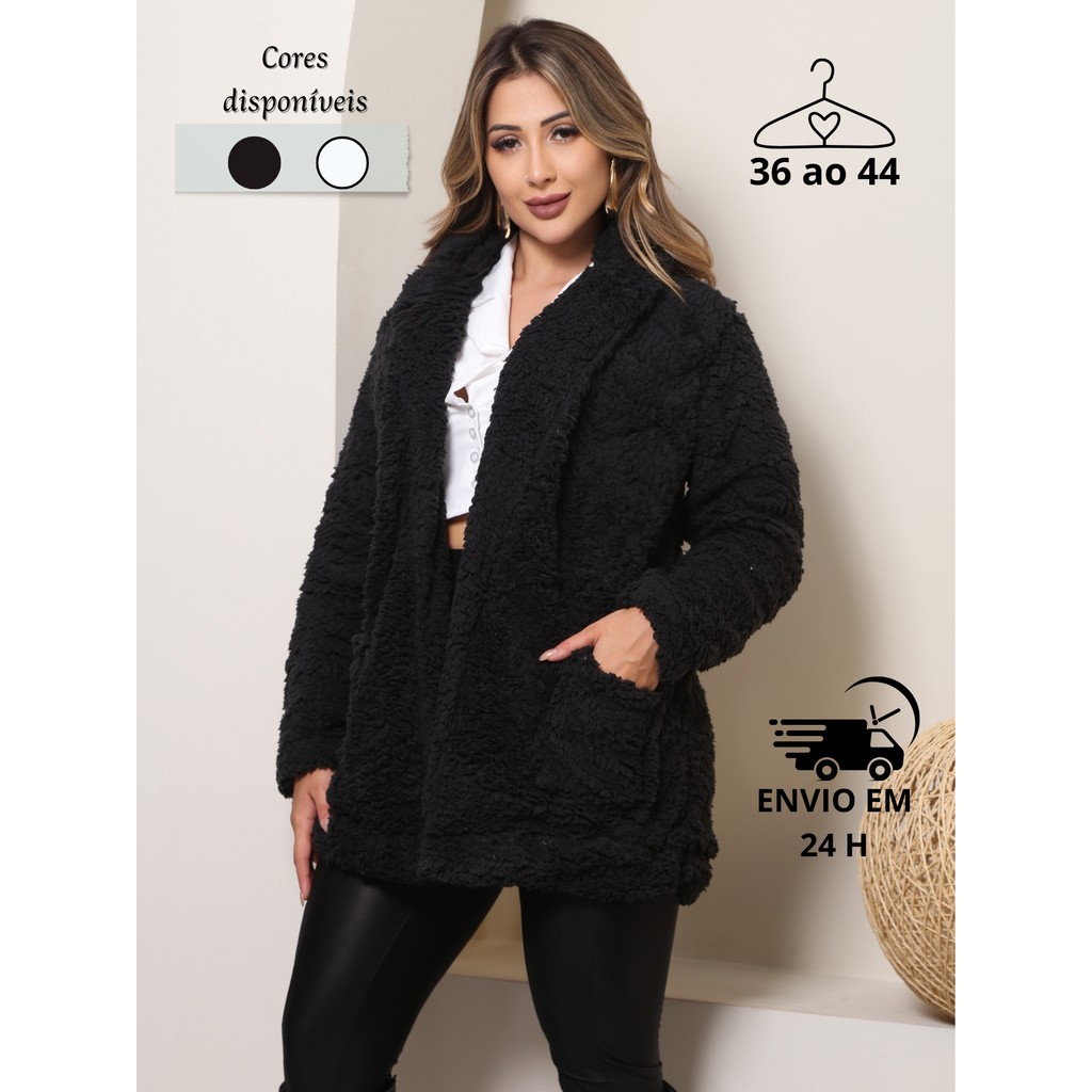 Casaco Teddy Feminino Capuz Forrado e Bolsos Laterais /Blusa de Pelinho com Capuz/ Moda Inverno 2026//Frio