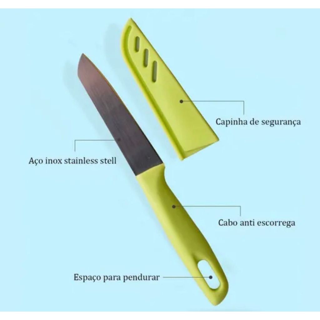 Faca Afiada com Capa Protetora Lâmina Aço Inox