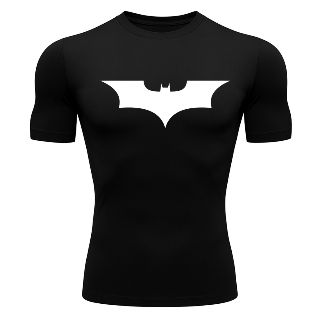 Camiseta Compressão Proteção Uv 50+ Manga Curta Símbolo Batman Morcego Academia Rash Guard