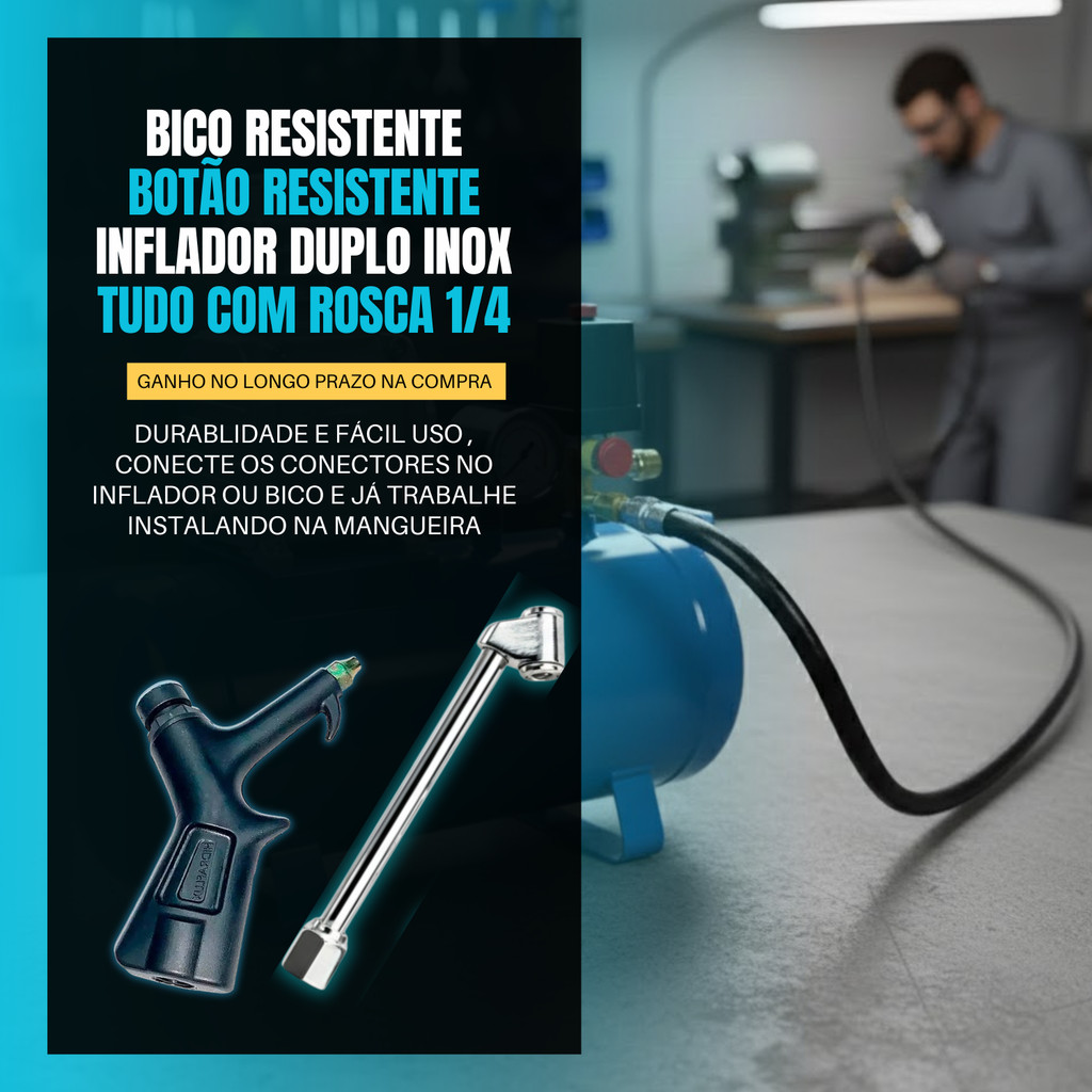 Kit Bico Passar Ar Encher Pneu Engate Rápido — imagem 2 de 2