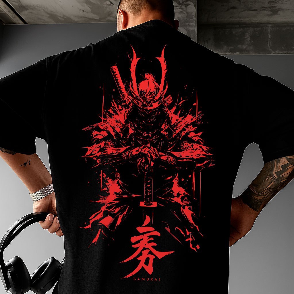 Camiseta Oversized Algodão Masculina Confortável Urbana  Streetwear Samurai 100% Algodão Unissex Feminino Masculino