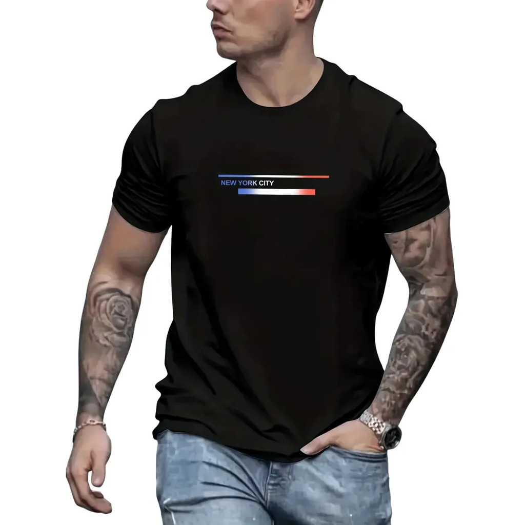 Camiseta New York City  Estilo Urbano Com Listras Tricolor