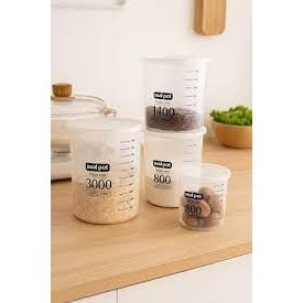 Kit 4 Potes Medidor Plástico Conserva Guarda Armazena Tampa Arroz Feijão Comida Recipiente Vasilha Cozinha