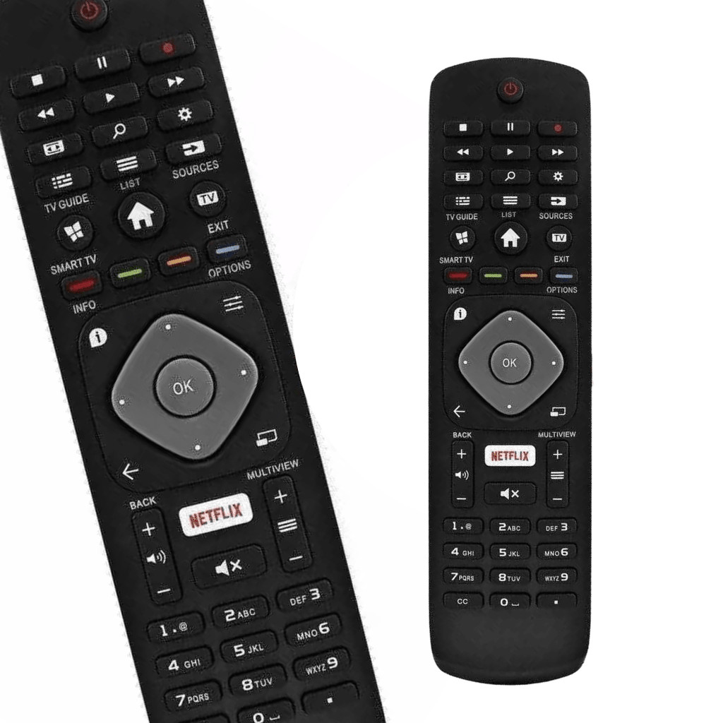 Kit 2 controle remoto para tv philips lcd / led / smart / 4k com botão netflix
