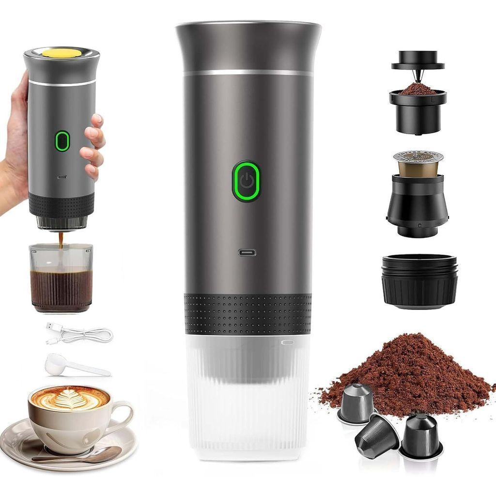Mini Máquina de Café Expresso Portátil 3 em 1 para Viagens com Cápsulas Pó ou Café Moído