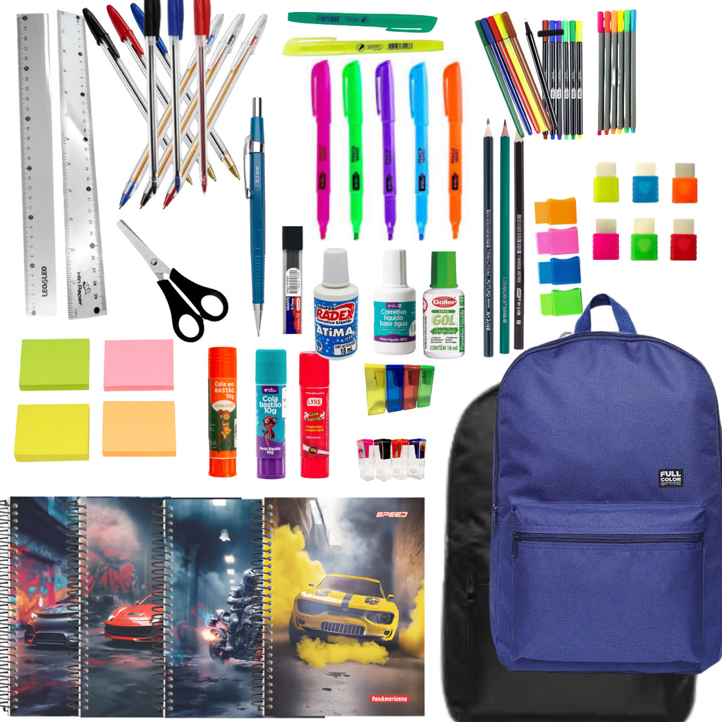 Kit Volta as aulas Econômico 25 Itens com Mochila Caderno Speed e Materiais Essenciais em Oferta na Shopee