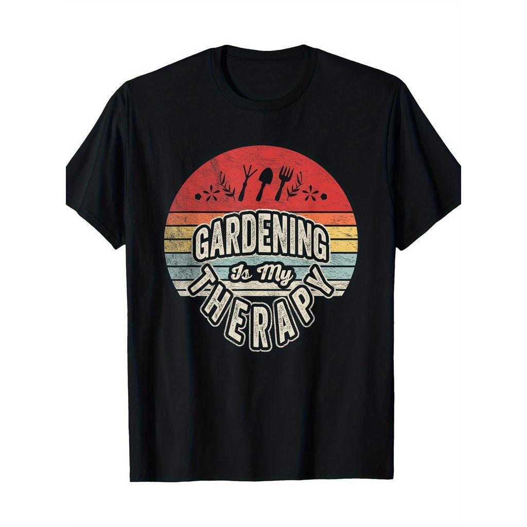 T-shirt Vintage para Homem "O Jardim é o Meu Relax" - Camisola de Manga Curta Preta Pesada de 200g com Gráfico de Ferram