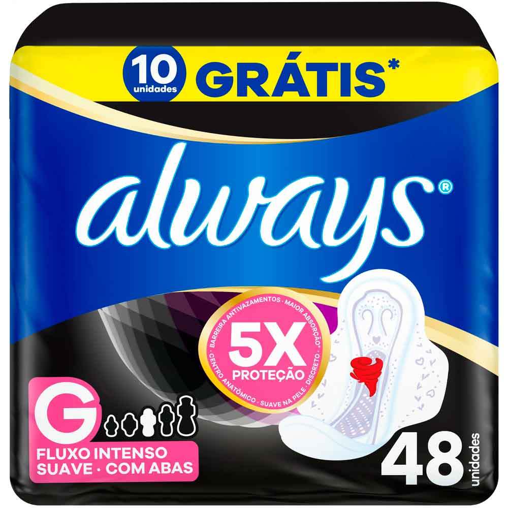Absorvente Always Noturno Suave Tamanho G com Abas 48 Unidades