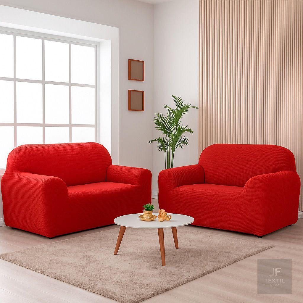 Kit Capa de sofá 2 e 3 lugares coladinha ligadinha lisa malha gel 100% poliéster