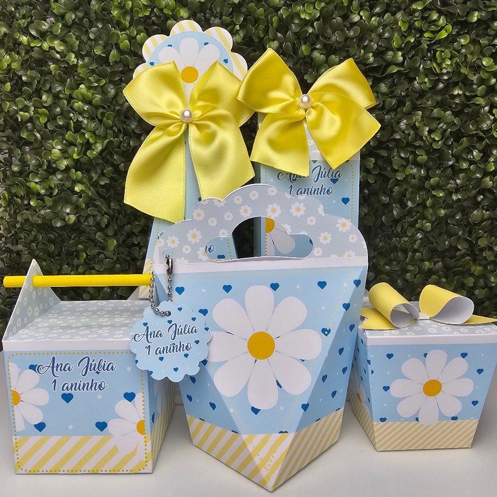 Kit Caixa Montada MARGARIDAS AZUL - Personalizados - Festa infantil - Aniversário - Lembrancinha