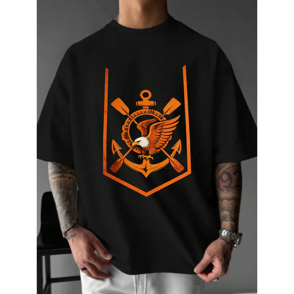 Camiseta Unissex Oversized Plus Size Feminina Masculina Estampa Corinthians Águia Laranja  Ancora e Remo |  Streetwear