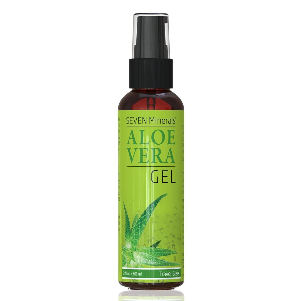 Seven Minerals, Gel de Aloe Vera Orgânico em Tamanho Viagem, feito com Aloe 100% Pura recém-cortada - 2 Fl Oz - Máxima Q