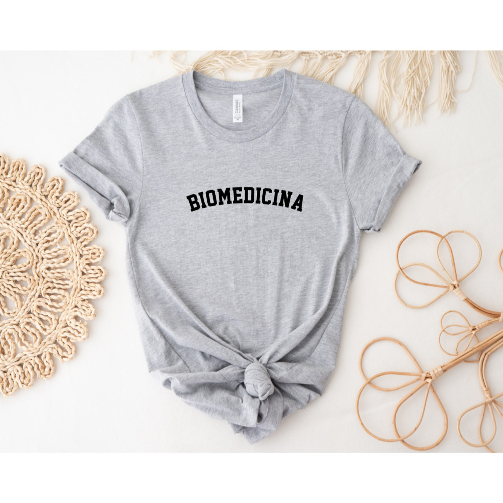 Camiseta 100% Algodão Premium Feminina Biomedicina Cinza Mescla Camisa Premium Postagem Imediata