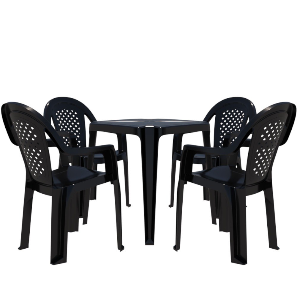 Conjunto de mesa Coruripe com 4 cadeiras plásticas c/ braço