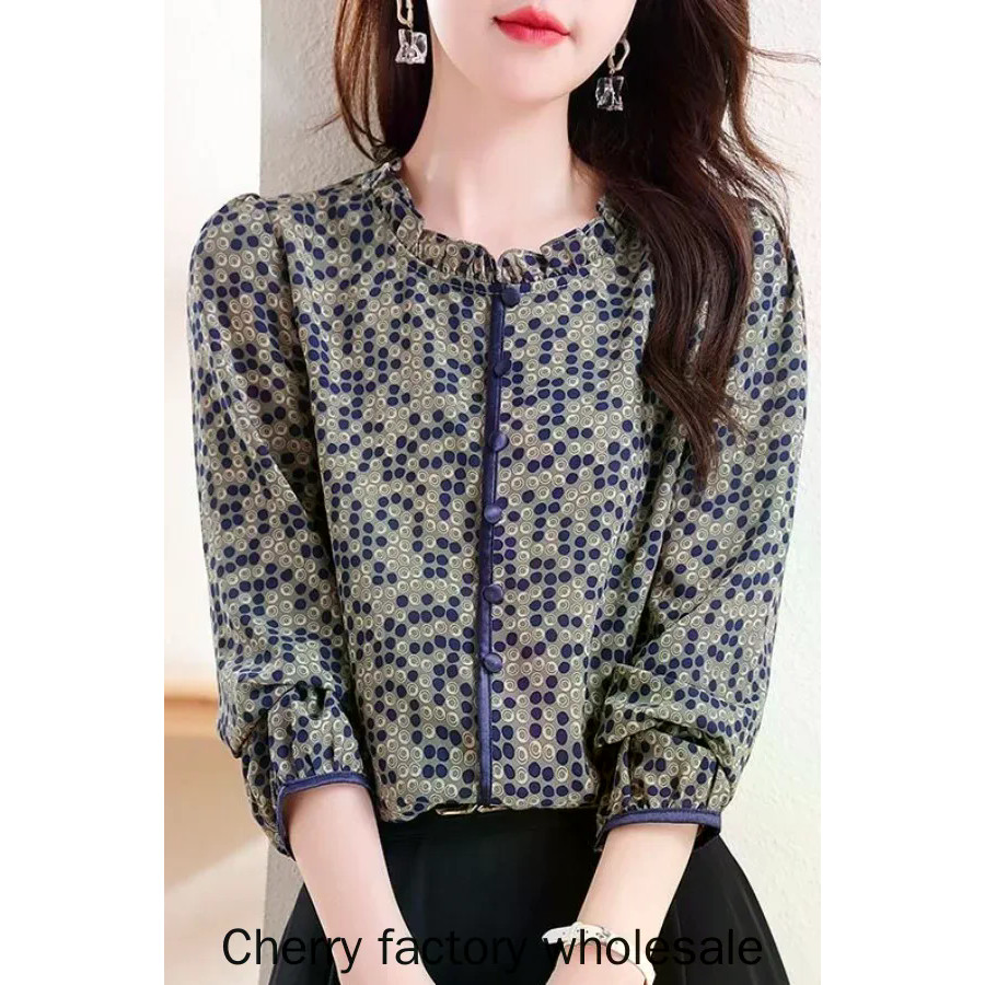 Moda feminina moda Chiffon camisa 2025 primavera outono impresso moda pequena camisa feminina All-Match redução de idade