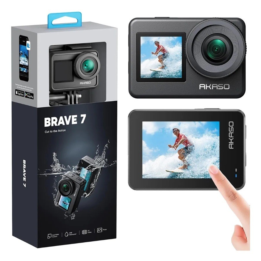 Câmera De Ação Akaso Brave 7 4K 60FPS Com Microsd 128gb EIS 4.0 Resistente a d'Água 10m, Wi-Fi 20MP Pronta