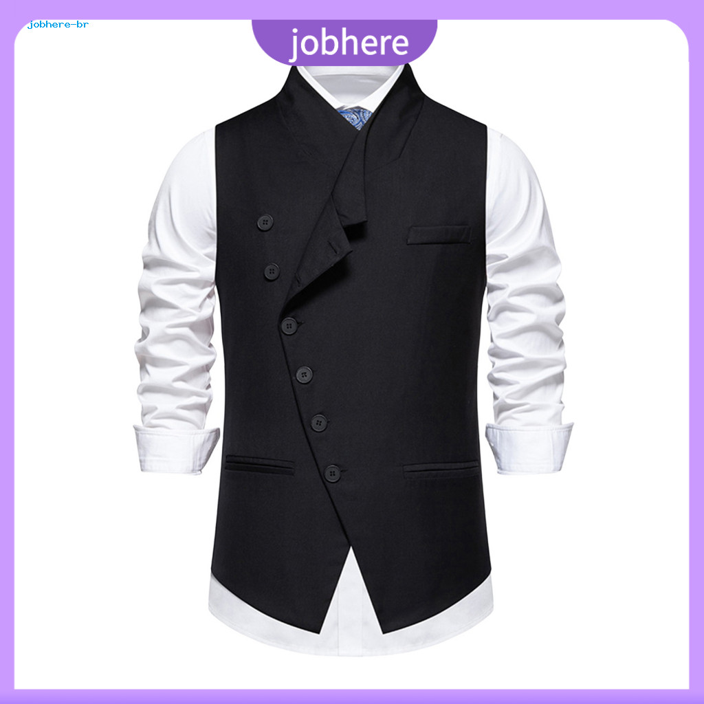 Men Solid Color Waistcoat Business Men's Spring Slim Fit Single Breasted Vest with Sloping Lapel Collar Sleeveless for W