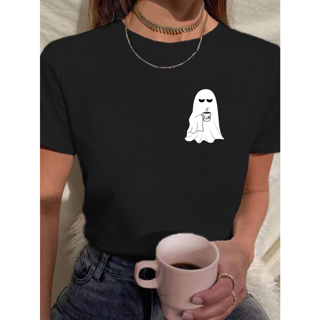 Camiseta Babylook Feminina Tshirt Fantasma Xicara De Café Escrito Coffee 100% Algodão