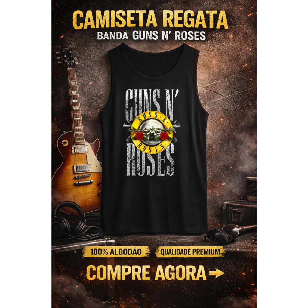 Camiseta / Regata GUNS N’ ROSES – ESTAMPAS EXCLUSIVAS 100% Algodão Envio Imediato